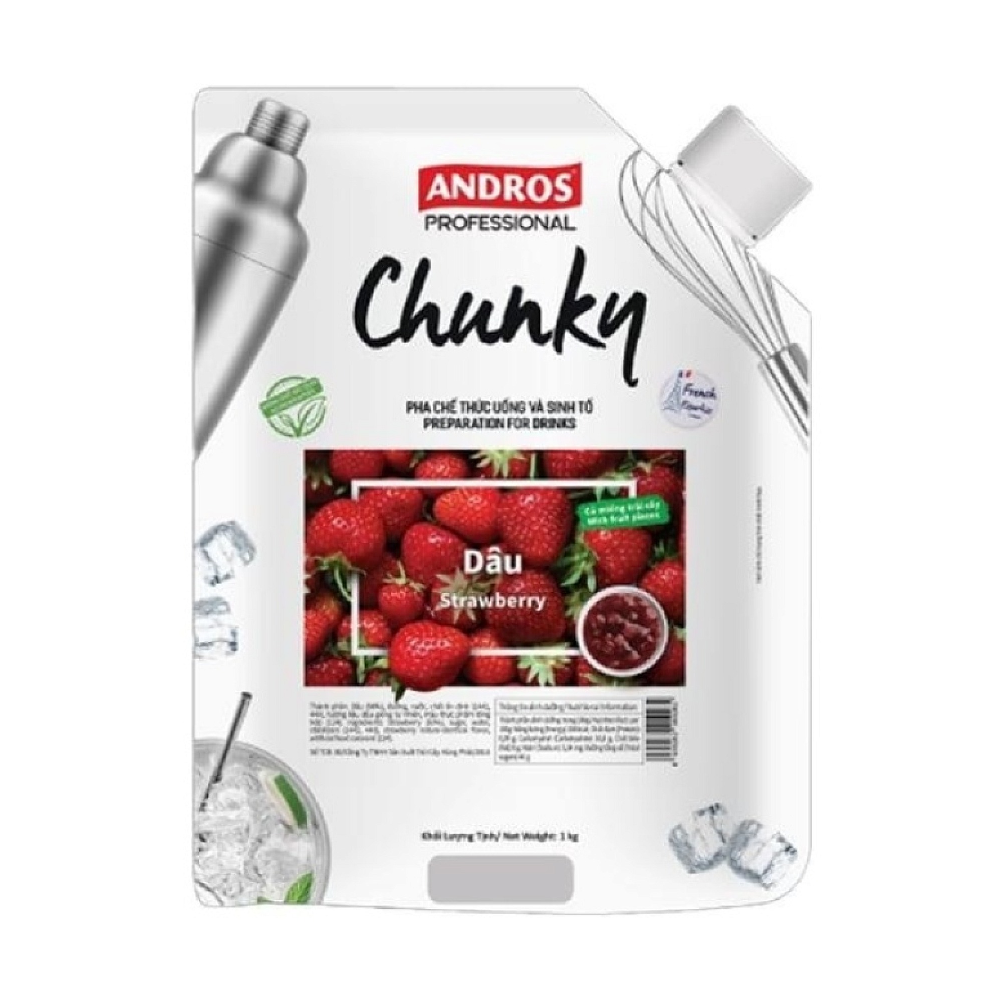 ANDROS PROFESSIONAL MỨT CHUNKY DÂU TÚI 1KG/ STRAWBERRY CHUNKY